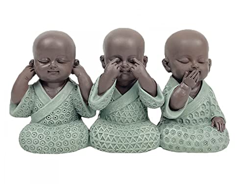 SGRIMALT Figurine 3 Bouddhas de la Sagesse, Coll Baby Zen, L 13 cm, Vert Cover