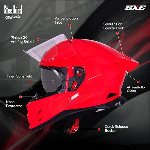 Image of Steelbird SBH-61 SXE Pinlock ISI and Dot Certified Full Face Helmet for Men and Women with Inner Silver Sunshield