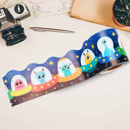Lucleag 36 Feet Alien Bulletin Board Border Roll, Cute Outer Space Aliens Bulletin Board Border Trim for Back to School Party School Classroom Office Bulletin Board Decorations - Image 3