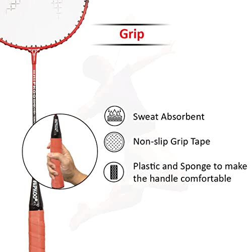 Hipkoo Sports Fine Aluminum Badminton Complete Racquets Set | 2 Wide Body Racket With Cover, 3 Shuttlecocks And Net | Ideal For Beginner | Lightweight & Sturdy (Red, Set Of 2) #TOP3