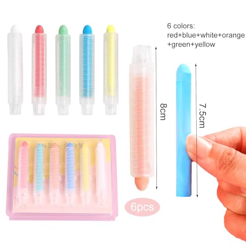 Bavooty Farbige Kreidestifte,Staublose Kreide,Abwaschbare,Staubfreie Kreide mit Verstellbarem Kreidehalter,Ungiftige Farbkreide für Kinder,Drehbare (6)