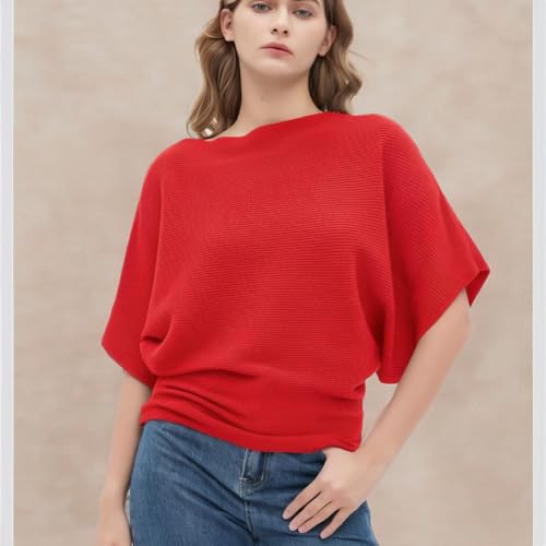 Image of EDSTAR Women Dolman Batwing Sleeves Knitted Sweaters Winter Boat Neck Pullovers Tops