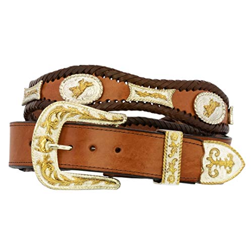 El Presidente Mens Cognac Concho Western Dress Cowboy Belt Real Leather