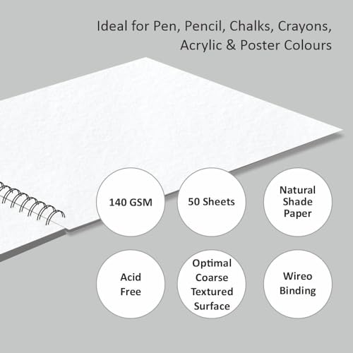 Image of Anupam Artist Drawing Book for Sketching with Cartridge Paper for Sketching Wiro Binding 140GSM 50 Sheets, 100 Pages for Artists, Kids & Professionals for Marker Colored Pencil Pastels (A4 Size)