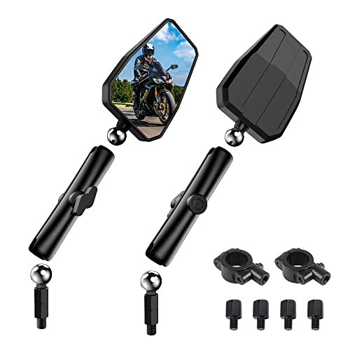 Esploratori Motorcycle Rear View Mirrors, Black Universal Angle Adjustable Aluminum Motorcycle Mirror With 7/8" Handlebar Mount And 8/10Mm Screws Compatible With Street Dirt Bike Scooter Moped Atv #TOP8