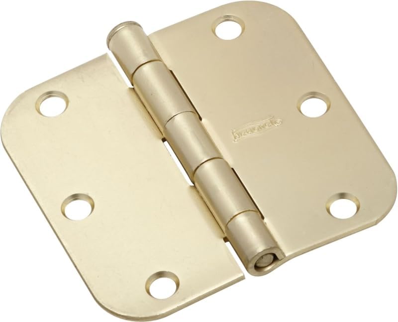 National Hardware N830-334 3-1/2 X 3-1/2 Round Corners Satin Brass Door Hinge 3 Count