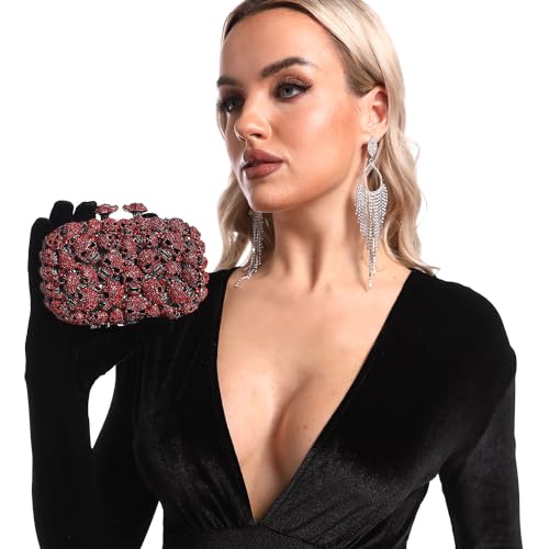 Image of Boutique De FGG Skull Crystal Clutch Purse for Women Formal Rhinestone Clutch Evening Bag Halloween Minaudiere Handbag,Mini
