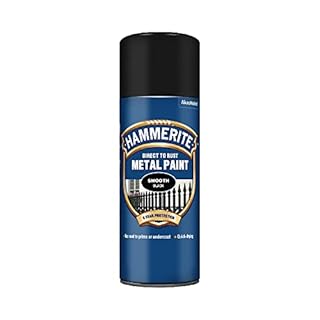 Hammerite Spray Paint for Metal. Direct to Rust Exterior Black Metal Paint, Smooth Finish. Corrosion Resistant Black Gloss Paint and Rust Remover, 8 Year Protection - 400ml Aerosol 0.5 SqM Coverage​