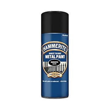Hammerite Spray Paint for Metal. Direct to Rust Exterior Black Metal Paint, Smooth Finish. Corrosion Resistant Black Gloss Paint and Rust Remover, 8 Year Protection - 400ml Aerosol 0.5 SqM Coverage​