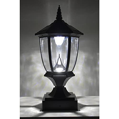 Iglow Black Outdoor Solar Post Light Lamp Lantern Fixture W/ 3 Bright White Smd Led W/Dual Bases (6X6 And Hexagonal) Deck Cap Square Fence Garden Landscape Path Pvc Vinyl Dual Purpose #TOP3
