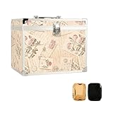 VNIMTI Makeup Train Case, Portable Makeup Box with Mirror, Cosmetic Storage Box for Women with Trays, Makeup Box Organizer (Vintage Stamp - Box -Size L)
