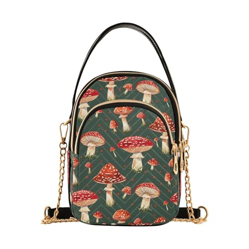 Mushroom Red Vintage Crossbody Bag for Women Mini Cell Phone Purse Women's Shoulder Handbag