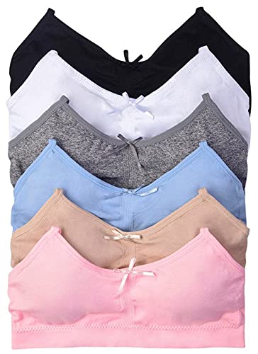 I&S Girl's Seamless Cami Crop Top Training Bras Adjustable Straps with Removable Padding - Value Pack 6 Bras (S/M(7-11), 6 Pack- Cool Colors)