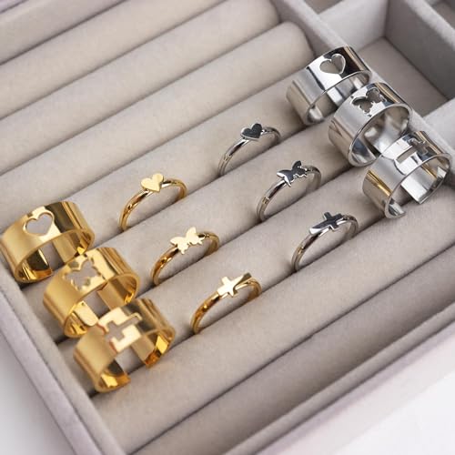 Jean Beau Chunky Love Heart Butterfly Cross Matching Rings for Women, Valentine Dainty Statement Couples Wide Band Wedding Prom Promise Jewelry Gift.4