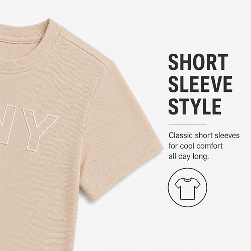 Image of DKNY Girls Shirts - Lightweight Cotton Blend Short Sleeve Crewneck Graphic Tee Cute Tops - Casual Trendy Girls Summer Clothes