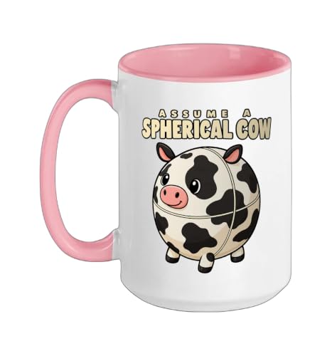 Physics Assume A Spherical Cow Funny Science Ceramic Mug, Pink/White, 15oz