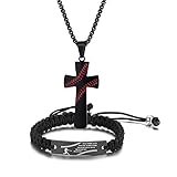 VNOX 2 Pcs Inspiration Baseball Jersey - Handmade Baseball Cross Pendant Necklace with Bracelet Set for Men Athletes Baseball Player Sport Necklace Adjustable Rope Wristband