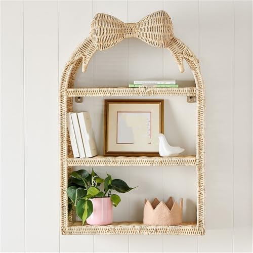GHuBafy Rattan Wall Hanging Storage Basket, Boho Wall Decor and Woven Wall Shelf, Decorative Rattan Floating Shelves for Bohemian Style House, Cute Wall Art Above Couch or Bed