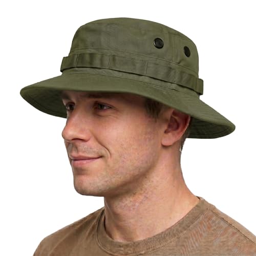Image of Bush Hat Army Boonie US Military Style Bucket Cap Outdoor Jungle Fishing Hiking Camping Tactical Sport Sun Protection Cover 100% Cotton - Olive - XL