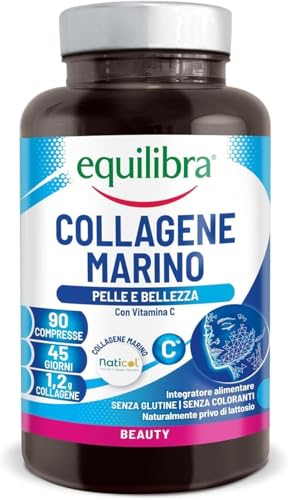 Equilibra, Colágeno Marino Hidrolizado Naticol, 1200mg de Colágeno por Dosis, 80mg de Vitamina C por Dosis, Colágeno de Tipo I y III, para mantener el Tono y la Elasticidad de la Piel, 90 Comprimidos
