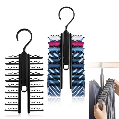 2 Stück Krawattenhalter, Verstellbarer Krawattenbügel mit Rutschfestem Clip Krawatten Aufbewahrung 360° Drehbar Tie Belt Rack Organizer für Krawatten Gürtel Schals Seidenschals