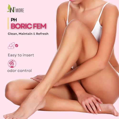 Image of N'More Boric Acid Suppositories for Women with Applicator - 100% Pure Boric Acid Suppositories 600mg | Boricfem Vaginal Suppository for pH Balance & Odor Relief, Made in USA (30 Count)