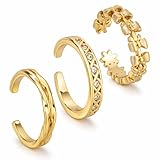 Mikovivi 3pcs Toe Rings for Women, 3 Styles Gold-Colored Toe Rings Adjustable Summer Beach Foot Jewelry with Bow Flower Cross & Twist Designs for Women Summer Fashion Gifts Accessories