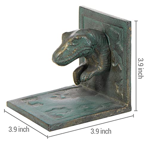 Mygift Dinosaur Bookends, Vintage Cast Iron Tyrannosaurus T-Rex Shaped Design Decorative Book Holder Support, 2 Piece Set #TOP4