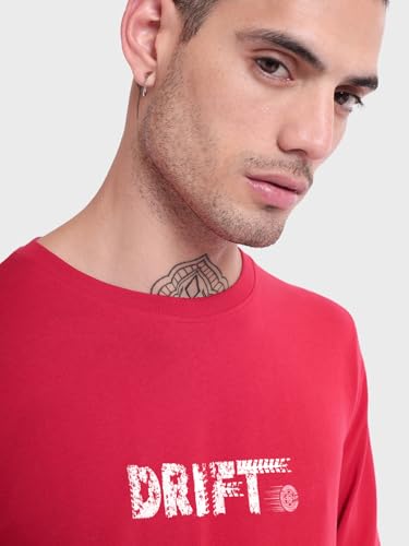 Image of Bewakoof Men Typography Regular Fit Full Sleeve Round Neck Pure Cotton T-Shirt