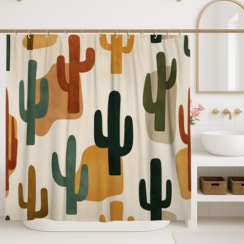 Cactus Shower Curtain, Modern Minimalistic Shape Color Block None Green
