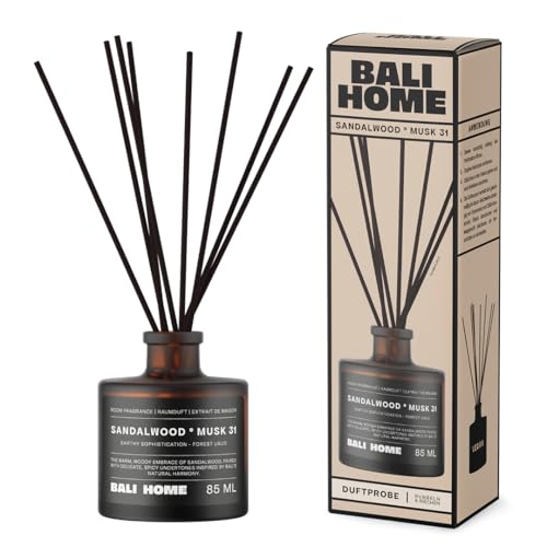 Bali Home Sandalwood Musk – lyxig rumsdoft av sandelträ och kryddiga aromer – atmosfäriska rumsdoftpinnar med lugnande effekt – långvariga doftpinnar – 85 ml
