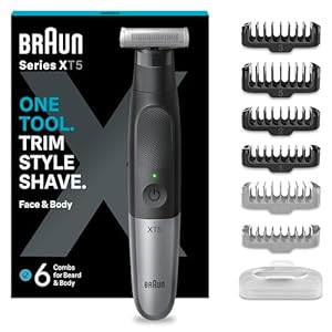 Braun OneBlade Hybrid Electric Beard Trimmer & Electric Shaver for Men, Body Groomer for Manscaping with Travel Pouch, Gifts for Men, Model XT5200, Black