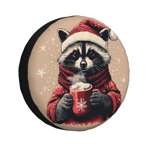 Image of Christmas Raccoon Spare Tire Cover Winter Weatherproof Universal Wheel Protectors Christmas New Year Wheel Covers for Rv Camper Travel Trailer SUV Truck 15 Inch Holiday Xmas Decor
