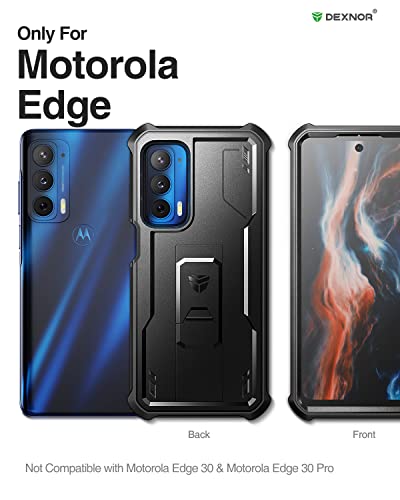 Dexnor for Motorola Moto Edge 2021 Case | Motorola Edge 5G UW Case, [Built in Screen Protector and Kickstand] Heavy Duty Military Grade Protection Shockproof Protective Cover for Men Women(Black) - Image 3