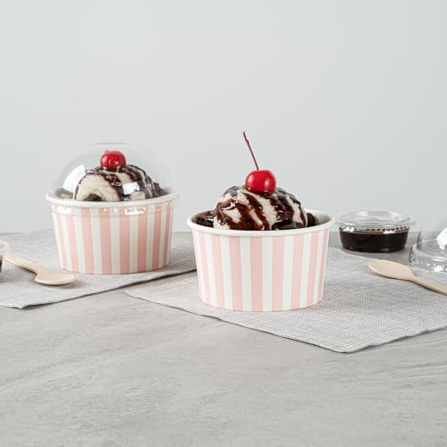 Image of Restaurantware Coppetta 8-Ounce Dessert Cups, 50 Disposable Ice Cream Cups - Lids Sold Separately, Sturdy, Pink And White Paper FroYo Bowls, For Hot And Cold Foods, Perfect For Gelato Or Mousse