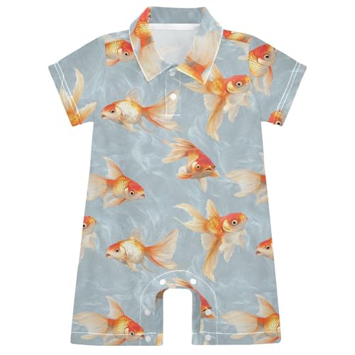 Caihoyu Cotton Month Boy Clothes Polo Neck Button Infant Baby Boy Dress for Summer 3M Chic Goldfish
