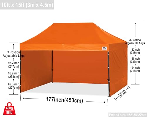 Image of ABCCANOPY Heavy Duty Easy Pop up Canopy Tent with Sidewalls 10x15, Orange