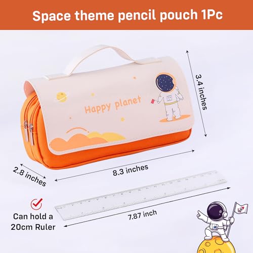 Image of Party Propz Space Pencil Pouch - 1 Pc, Orange Pencil Case | Space Theme Astronaut Pencil Pouch | Planet Theme Pencil Case for School Kids | School Pouch for Boys | Girls Large Pouch