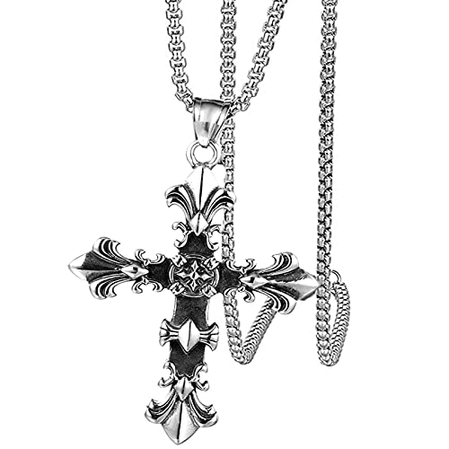 Rnuie Cross Necklace For Men,Special Titanium Steel Pendant,24-Inch Chain,Old Silver Retro Accessories For Gifts And Decorations(Flower) #TOP20
