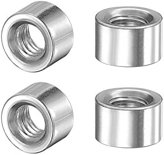 sourcing map Round Weld Nuts, M8 x 12mm x 12mm Weld On Bung Female Nut Threaded - 201 Stainless Steel Insert Weldable 4pcs