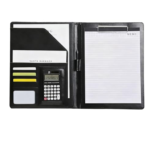 バインダー A4 二つ折り 電卓付き A4メモ帳付き ビジネス ケース ファイル a4 バインダー 二つ折り 大容量 クリップボード PU革 上質 多機能 二つ折り ポケット クリップ 就職 転職 営業 会議 プレゼント ギフト