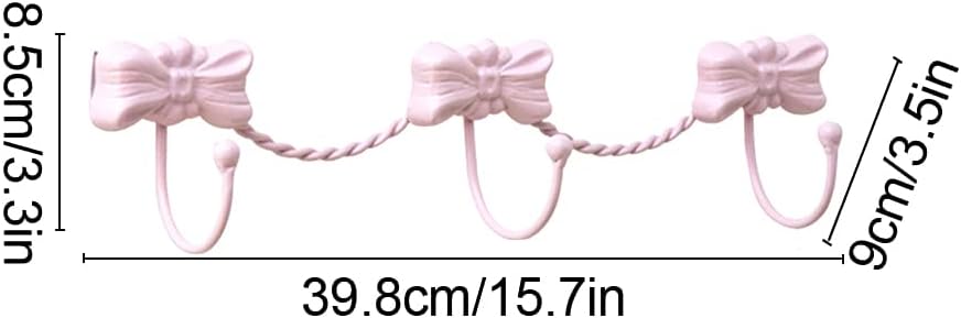 3 Hooks Pink Bow Coat Hook Wall Hook Key Hook for Girls Women Nursery or Bedroom Decoration