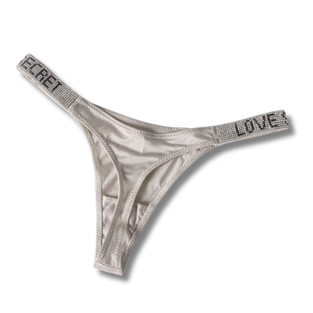 POGSTER Women's Mid-Rise Thong Underwear with Rhinestone Strap, Black (UK, Alpha, XL, Regular, Regular, Gray)
