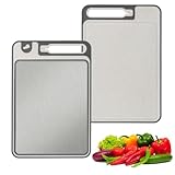 Schneidebrett mit Auftaufunktion, 4-in-1 Edelstahl Schneidebrett beidseitig, inkl. Messerschärfer für gefrorenes Fleisch, 36,9x24,9 cm