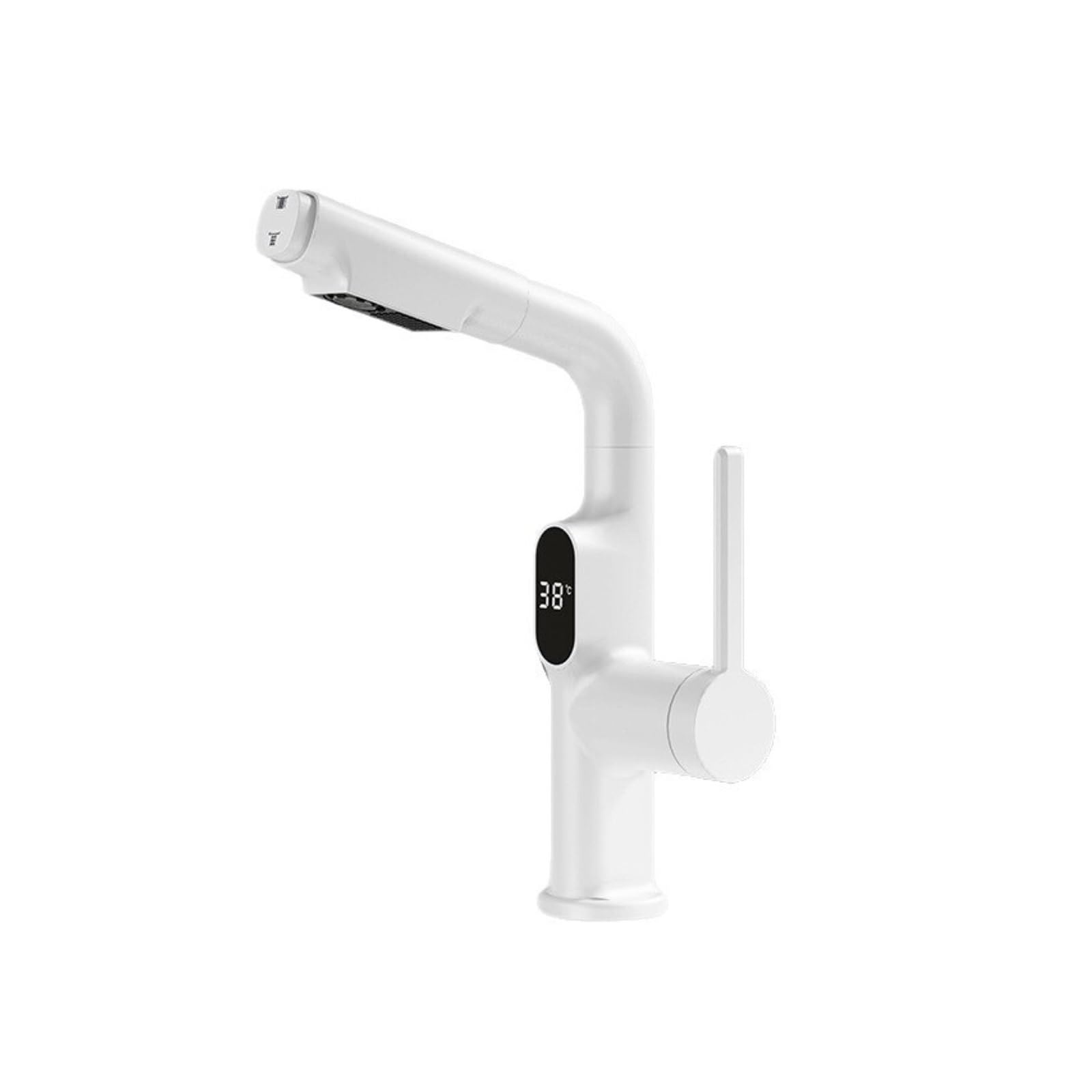 Pull Out Kitchen Faucet, Gun Grey Brass Basin Sink Mixer Tap with LED Display, Deck Mounted,Safe and Reliable(Bianco)