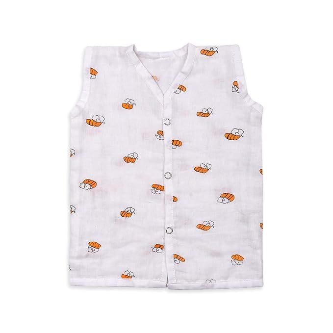 Image of 100% Cotton Muslin Button Jabla | White Jhabla | for Boys & Girls | Summerwear Jabala | Sleeveless Vest | Baby Products