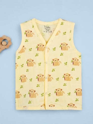 Image of Kidbea Bamboo Muslin Jhabla for Newborn Baby, V-Neck Sleeveless Button Jhabla Shirt, Soft Breathable Infant Kids Clothing for Summer Wear