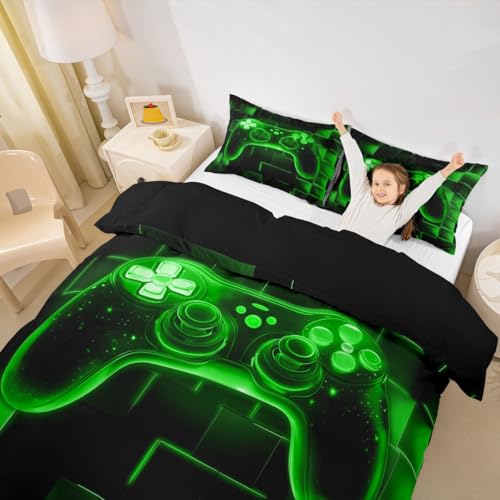 Housse de couette jeu vidéo vert fluo : le cadeau idéal pour lit double - 4