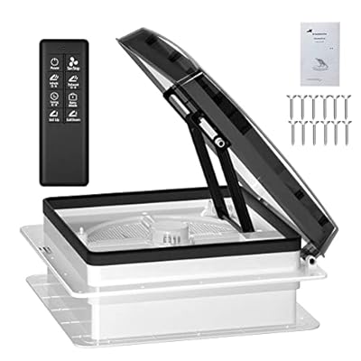 14" Quiet Working RV Vent Fan with Less Noise Motor, Reversible Air Max RV Roof Vent support Level Permanent Ventilation, Automatic Exhaust Fan 12V with Remote for Camper Van Motorhome Toilet Bathroom