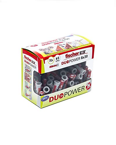 fischer DuoPower Plug, Grey Plus red, (Box of 70 Units), 536386, 6x30, Grey + Red, 6x30 (Caja 70 tacos)